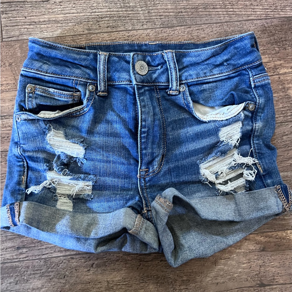 Ripped American Eagle Next Level Stretch Blue Jean Shorts